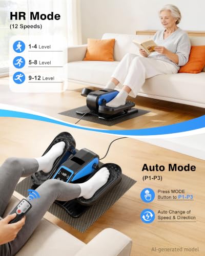 VIVURN® 023 Under Desk Elliptical Mini Electric Leg Exerciser for Senior, 12 Speeds RF Remote Display Monitor Non-Slip Mat, Quiet & Compact Seated Pedal Exerciser for Home Office Gift for Mom Dad - color: Blue