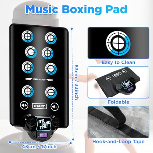 Interactive Punching Bag Boxing Music Pad, 6-Level Mode Punching Target Game with LED Lights and Score Display, Fun Fitness Training Equipment for Enhance Reflex/Strength(No Boxing Bag)