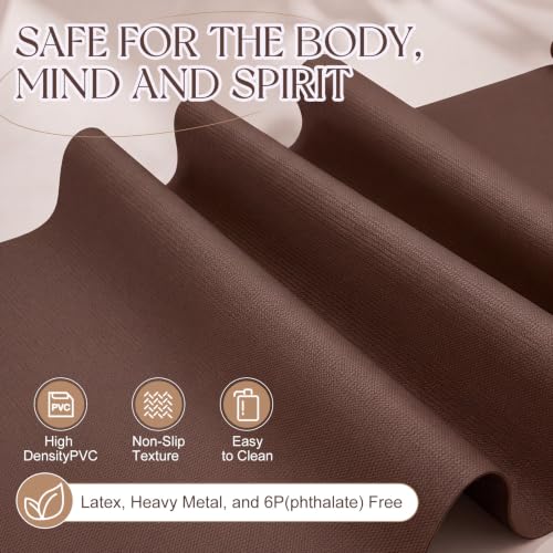 Funtery 3 mm Thin Yoga Mats Bulk, 68 x 24 Inches Lightweight PVC Exercise Mats Non Slip Workout Fitness Pads for Yoga Pilates Stretching Classes Gym Home Studio - color: Chocolate Brown