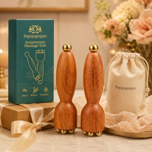 Eye Roller for Puffy-Looking Eyes, 1Pc Facial Massage Tool with Rosewood Handle and Copper Beads, Eye Massage Stick, Under Eye Roller Tool for Face Self Care - color: Rosewood Dark