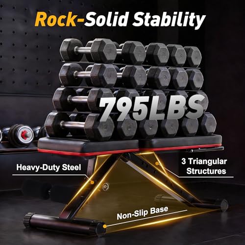 NEWBULIG Adjustable Weight Bench for Home Gym, Foldable Incline Decline Flat Workout Bench for Full Body Exercise, Sit Up Training Equipment, 795 lbs Capacity