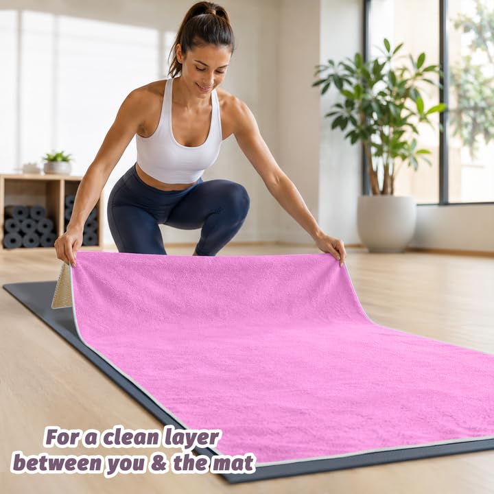 Hot Yoga Towel Non-Slip, 2 Pack Thick & Soft Yoga Mat Towel, Sweat Absorbent, with Grip Dot, 72" x 26", Yoga Towel for Hot Yoga, Pilates, Fitness and Gym Workouts, Light Purple