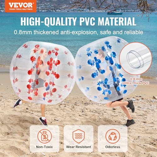 VEVOR Inflatable Bumper Ballѕ 2 Packs; 2FT/3FT/4FT/5FT Body Size Adult Human Bubble Ballѕ, Bumper Bubble Soccer Ballѕ for Teens/Adults - style: 4FT Blue+Red Dot