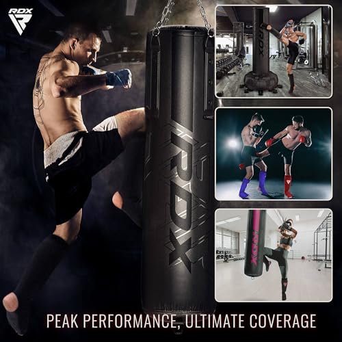 RDX Shin Guards Kickboxing Muay Thai, SATRA Approved, MMA Leg Instep Protection Pads, Sparring Training Martial Arts Boxing, Elasticated Padded Protector, Karate BJJ Taekwondo Gear, Men Women - color: Black Pink, size: Medium