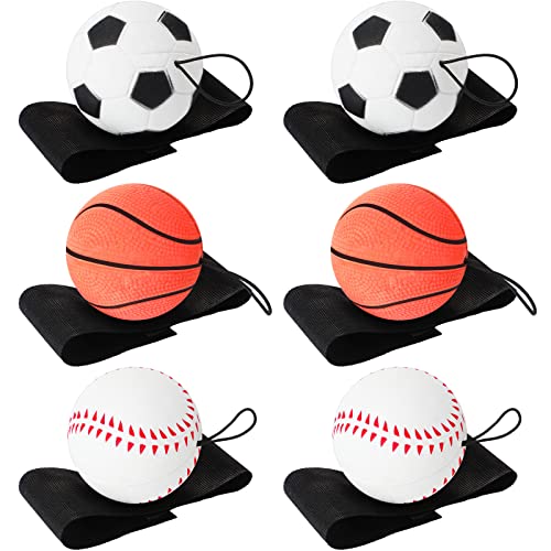 Skylety 6 Pcs Wrist Return Ball on a String 2.48 Inch Rebound Sport Balls with Elastic Strap Soccer Basketball Baseball Practice Party Favors Wrist Exercise and Fun Play for Kids Adults - size: 2.48 Inch