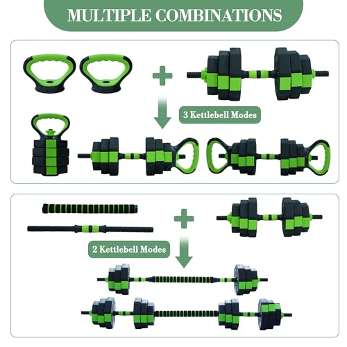 Adjustable Dumbbell Set, 44/66/88 Lbs Free Weight Dumbbells Set, 4 in 1 Dumbbells Set Used As a Kettlebell, Barbell, Push Up Stand, Exercise & Fitness for Home Gym, Black & Green - size: 44 LB-Octagon
