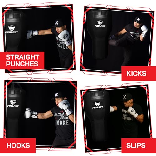 Angle Heavy Punching Bag for Adults, Hook and Uppercut, Boxing, MMA, Martial Arts, Muay Thai, 65 lbs, Rhino Logo - color: Black / Black, style: Unfilled