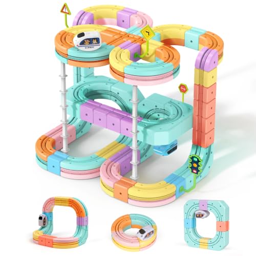 Hot Bee Electric Train Set for Kids, Gravity-Defying 3D Train Track Set with 134PCS Flexible Snap-On Tracks, USB Rechargeable Motorized Car, STEM Building Toy Birthday Gifts for Boys Girls 3 4 5 6 7 8 - color: Multicolored