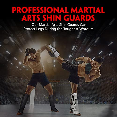 MMA Martial Arts Shin Guards – Padded, Adjustable Muay Thai Leg Guards with Instep Protection for Kickboxing/MMA Training and Sparring – Professional MMA Equipment - color: White, size: Medium