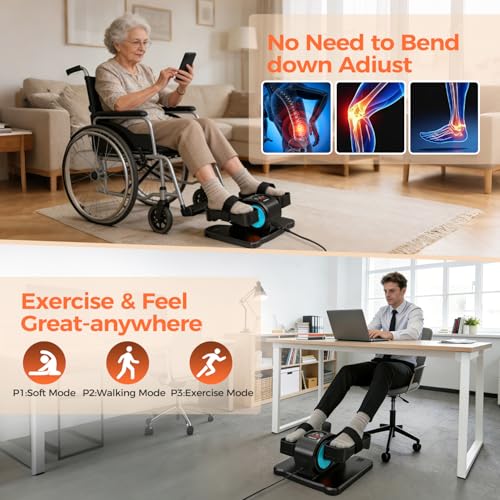 ESL Under Desk Elliptical, Electric Elliptical Leg Exerciser for Seniors | 12 Speed Adjustable, Quiet Elliptical Exercise Machine with Remote, Seated Pedal Exerciser with Strap, Portable - color: Black