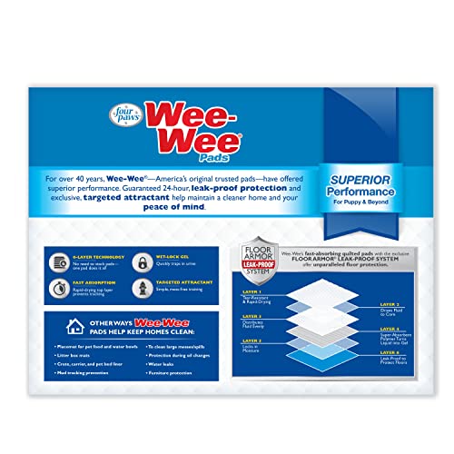 Four Paws Wee-Wee Superior Performance Unscented Puppy Pee Pads for Dogs & Puppies, Quilted Leak-Proof Dog Housebreaking Potty Training Floor Protection, Pet Supplies, 22" x 23", 200 Count - size: 200 Count