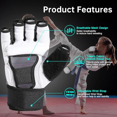 Kickboxing Sparring Gloves TKD Gloves for Men Women Half Finger Boxing Gloves Fighting Gloves Boxing Gloves for Punching Bag Training Gloves for Men Women Black - color: white, size: X-Small