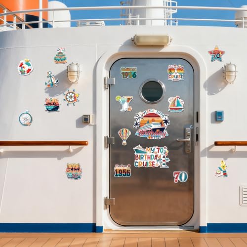 Wxiben 18 Pcs 70th Birthday Cruise Ship Door Magnets Decorations Magnetic | 70 Year Old Birthday Magnet Stickers, Strong Magnet Grip, Firm Sticking, for Carnival, Party, Fridge, Stateroom Cabin Door - style: 70th Birthday