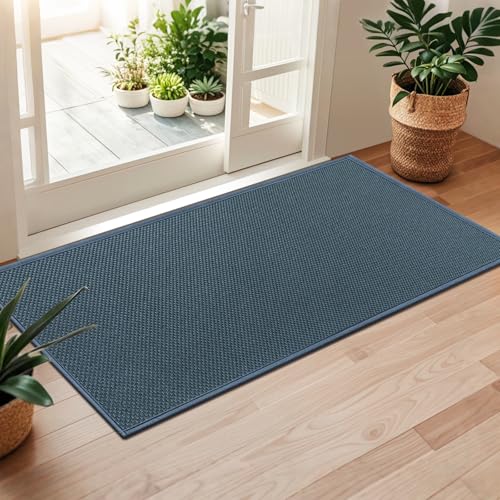 LEKEEPGO Door Mat 24"x47", Non Slip Door Mat Indoor Entrance, Rubber Backing Front Indoor Doormat Washable Absorbent Low-Profile Entryway Entry Resist Dirt Inside Door Mats, Cyan Blue - color: Cyan Blue, size: 1'11" X 3'11" (Rectangular)