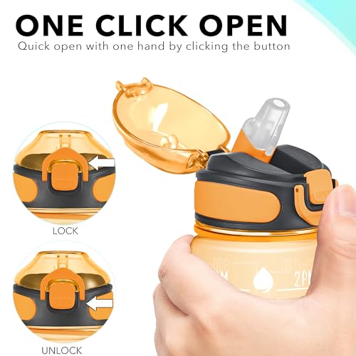 Enerbone 32 oz Water Bottle with Times to Drink and Straw, Motivational Drinking Water Bottles with Carrying Strap, Leakproof BPA & Toxic Free, Ensure You Drink Enough Water for Fitness Gym Outdoor - color: Orange