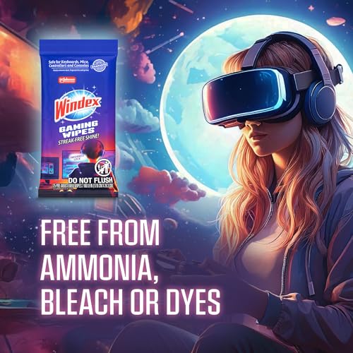 Windex Gaming Cleaning Wipes, Pre-Moistened Wipes to Instantly Clean all Gaming Gear and Electronics, Resealable Packaging for a Freshness Lock, 25 count (Pack of 12) - size: 25 Count (Pack of 12)