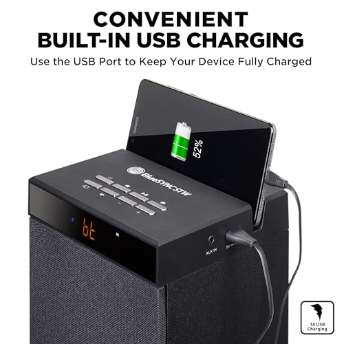 GOgroove Bluetooth Tower Speaker with Subwoofer Built in - Floorstanding Home Speaker with Powerful Bass and Dual Drivers, 120W Peak Power, MP3 3.5mm Aux, USB 2.0 Port Flash Drive, FM Radio (Single) - color: Black
