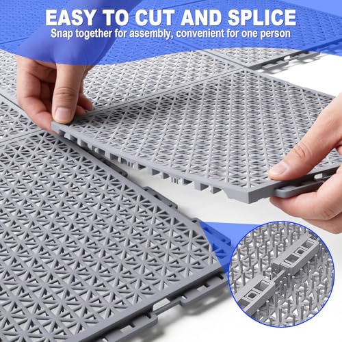 50 PCS Modular Interlocking Cushion Interlocking Floor Tiles with Hole Drainage Mat 10" x 10" Non Slip Pool Deck Mat Outdoor for Drain Deck Pool Patio Shower Kitchen Balcony (Grey) - color: Grey