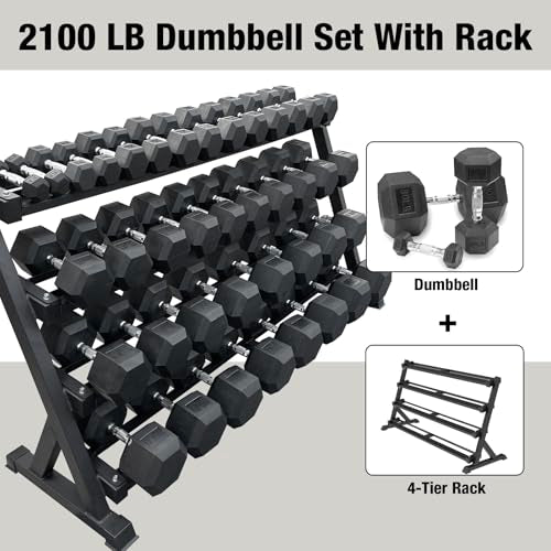 550 lbs 1200lbs 2100 lbs Dumbbells Weight Set, Hex Dumbbell Sets, Gyms Weights Dumbbells Sets, Weight Set for Home Gym, Strength Training, Fitness Center Equipment - color: 2100lbs Dumbbells W/ 4-tier Rack