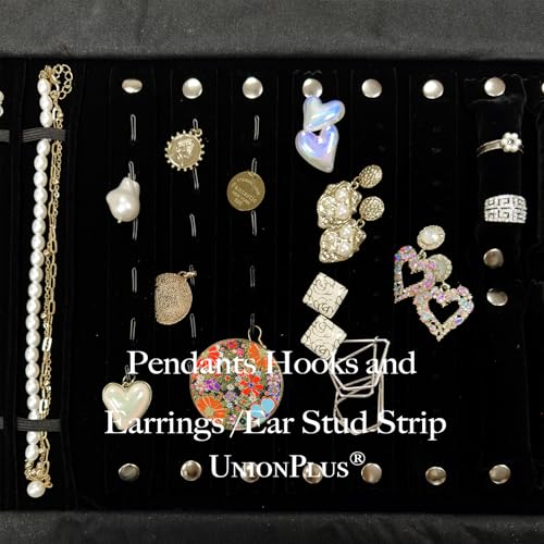 UnionPlus Velvet Jewelry Case Roll Bag for Necklace Bracelets, Extra Large with Elastic Band for Necklaces, Great Jewelry Organizer for Travel (Black - Multi) - color: Black Multi, size: Large