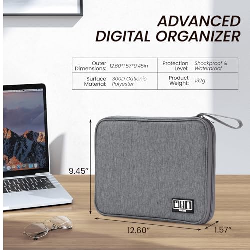 Large Slim Cable Organizer Travel Case, Single-Layer Electronic Accessories Pouch for Chargers, Cords, Power Bank, Mouse and SD Cards, 12.6 x 9.45 x 1.57 Inches - color: gray, size: L