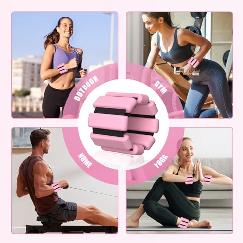 Ankle Weight Wrist Weight 2 Pack 1lb Each Adjustable | Arm and Leg Weight, Women and Men, Pilates Gym Yoga Aerobic, Strength Training - color: Pink
