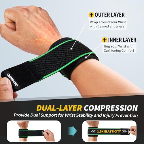CAMBIVO 2 Pack Wrist Brace for Carpal Tunnel with wraps, Black-Green | Wrist Support, Adjustable Wrist Wraps for Weightlifting, Tendonitis, Pain Relief, Sleeping, Night, Gym, Neoprene, Both Hands - color: Black-Green