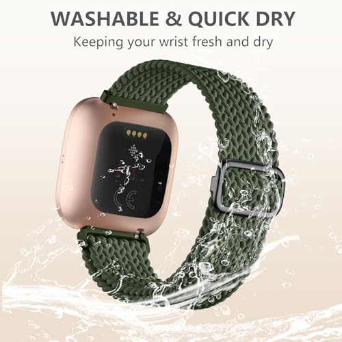 Maledan Compatible with Fitbit Versa 2/SE/Lite Watch Bands for Men Women, Smartwatch Stretchy Breathable Bracelet Replacement Band Accessories, Army Green - color: 6-Army Green