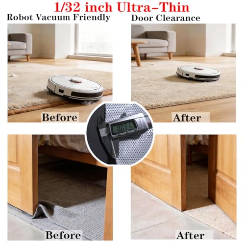 Mayhawk Non-Slip Rug Gripper Pad: Vacuum Tech for Stronger Grip, Adhesive and Residue-Free Silicone, Safe for Hardwood Tile & LVP, BPA-Free, Machine Washable, Odorless Tear-Resistant, 2x6 Ft Thin - size: 2' x 6' (Rectangular)
