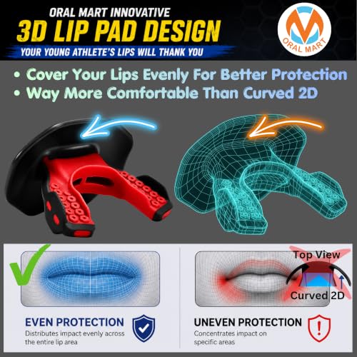 Oral Mart Flag Football Mouth Guard with 3D LipFit Design for Kids - Youth Football Mouthguard (No Boil) Cool Instant Fit Lip Guard Mouthpiece for Braces (Detachable Helmet Strap Included) - color: Golden Fangs