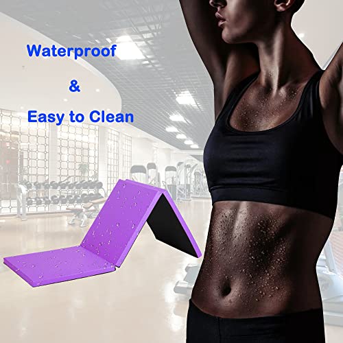 Gymnastics Tumbling Mat, 3 Folding Exercise Mat with Handle, All-Purpose Home Gym Mat for Tumbling, 6'x2'x2' - color: Purple
