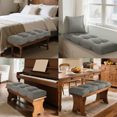 ELFJOY Non Slip Tufted Bench Cushion for Indoor Furniture 34"x16" Grey | 3.5" Thick, Soft and Breathable Fabric, Skin-Friendly, for Dining Entryway Window Storage Bench, Comfort for Long Sitting - color: Grey