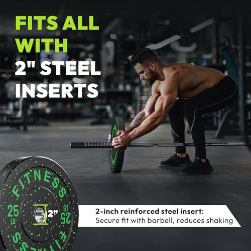 HANDBODE 2-Inch Weight Plates High Bounce, Olympic Bumper Plate Set 45/100/160/190/260/300lb, Colored Weight Plates Set for Home Gym, Barbell Weights Rubber Strength Training Plate for Weight Lifting - size: 200 lb Set (Pair of 10, 20, 25, 45 lb), style: