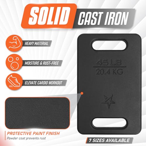 Yes4All Cast Iron Rucking Weight for Backpack, Training Weight Plate with Ergonomic Rounded Handle, Protective Glossy Finish for Weighted Walking, Hiking, Rucking, Resistance Workout - style: G. 45LB
