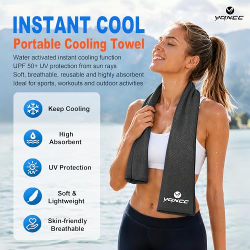 YQXCC 4 Pack Cooling Towels (47"x12"), Ice Cool Neck Towel, Soft Breathable Microfiber for Yoga, Golf, Gym, Running, Camping & Hot Weather - color: Dark Gray*2/ Dark Blue*2