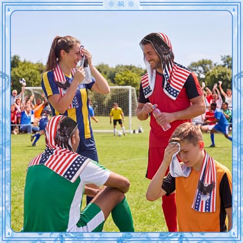 6 Pcs Cooling Hoodie Towel American Flag Ice Cooling Towels Eagle Cool Face Neck Towel Cool Rags for Sports Sun Protection Sweat Lasting Reusable Gym Camping Outdoor Cycling Hiking Running