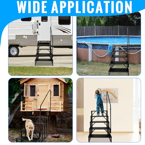 RV Stairs 5 Step, RV Steps Anti-Slip, Hot Tub Steps with Handrail, 660 lbs Hot Tub Steps Step Ladder for 5th Wheel RV, Mobile Home Stairs, REL-0402 - style: 5 Step