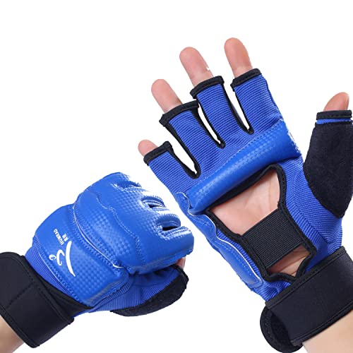 Kickboxing Sparring Gloves TKD Gloves for Men Women Half Finger Boxing Gloves Fighting Gloves Boxing Gloves for Punching Bag Training Gloves for Men Women Black - color: Blue, size: Medium
