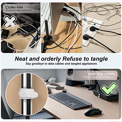 16Pcs Silicone Cable Ties Cord Organizer for Bundling Earphone, Phone Charger, Computer Cords, Reusable Wire Cable Management in Home,Office,Kitchen,School,Travel (White) - color: White, size: 4.2 Inch