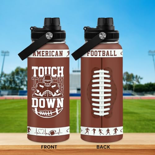 SANDJEST Football Water Bottle with Lid - 32oz Insulated Stainless Steel Sport Bottle - Gifts for Men Football Players Lovers Men - color: Football 4