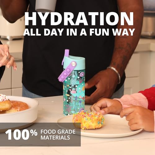 Elemental Water Bottles for Kids - Splash Kids Water Bottle for School with Pop-it Handle - BPA Free Tritan Plastic Water Bottle with Straw Leak Proof when Spout is Closed -Mermaid - 18oz - color: Mermaid