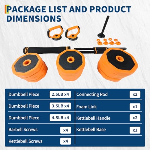 GarveeLife 4-in-1 Adjustable Dumbbell Set, Weight Set Used as Dumbbell, Barbell, Kettlebells & Push up Stand, Home Gym Fitness Exercise Equipment for Men Women - size: 44 LB