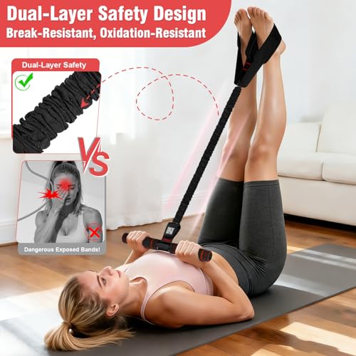 Upgraded Pedal Resistance Band with Handles, Multifunction Foot Pedal Resistance Bands for Abdomen,Waist,Arm, Core/ABS,Leg Workout at Home - Physical Therapy,Stretching,Strength Equipment - color: Black