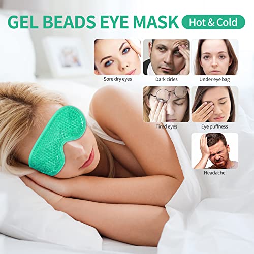 2PCS Gel Eye Mask Reusable Cold Therapy Gel Bead Eye Mask for Puffiness/Dark Circles/Eye Bags/Dry Eyes/Headaches/Migraines/Stress Relief(Green) - color: Green