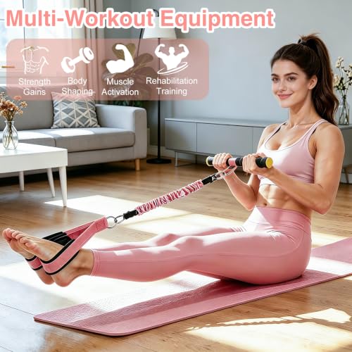 2026 Upgraded Pedal Resistance Band with Handles, 20/30/40LBS Adjustable Latex Bands, Door Anchor, Non-Slip Comfort Pedals, Full Body Workout Kit for Women, Sit Up Exercise Equipment