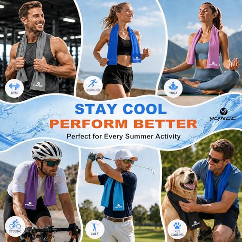 YQXCC 4 Pack Cooling Towels (40"x12"), Cool Neck Towel, Soft Breathable Microfiber for Gym, Yoga, Golf, Running, Camping & Summer Outdoor Activities - color: 2 Purple + 2 Green