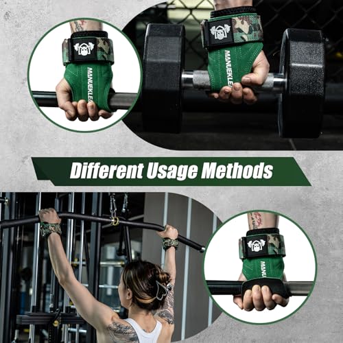 MANUEKLEAR Gym Straps Weight Lifting, Double Leather Lifting Straps for Men Deadlift with Cushion Wrist Loop, Gym Lifting Wrist Wraps for Weightlifting - color: Size S - Green