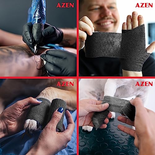 AZEN 16 Pack Self Adhesive Bandage Wrap Black, 2" X 5 Yards Black Athletic Tape, Vet Wrap, Tattoo Grip Tape Wrap，Ankle Tape, Cohesive Bandage Wrap - color: Black, size: 2 Inch