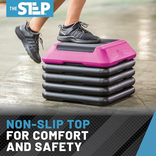 The Step Adjustable High Step Aerobic Platform with 4 Risers, Home Gym Workout Equipment, Fitness Exercise Equipment Made in the USA - color: Pink
