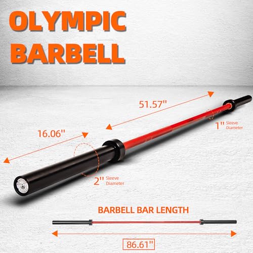 Fitvids Olympic Cerakote Barbell for Home & Commercial Gyms, 190K PSI Tensile Strength Rated for up to 1500LB Capacity - color: Red